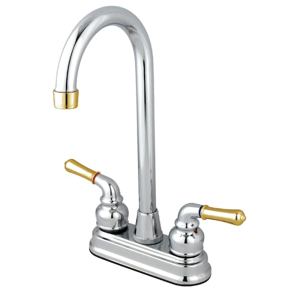 Two-Handle, 4" Centerset Bar Faucet, Chrome/Polished Brass